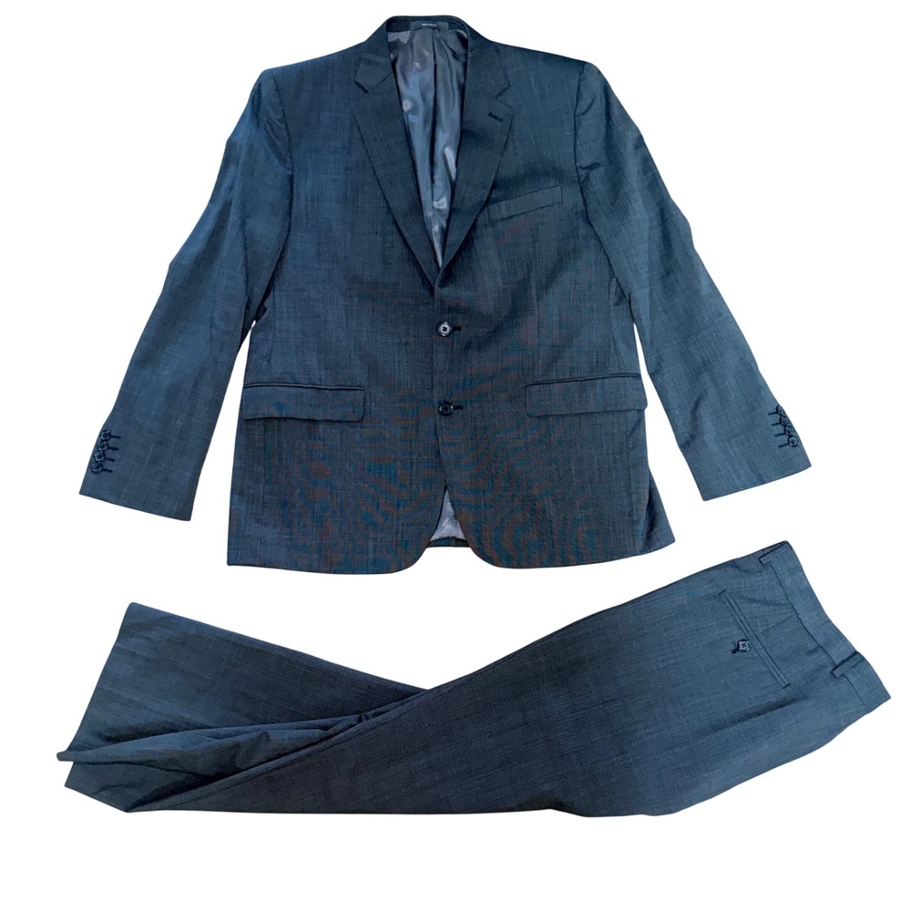 Joseph Abboud Mens Two Piece Suit Set 100% Wool Gray Blazer 44R Pants 38x30